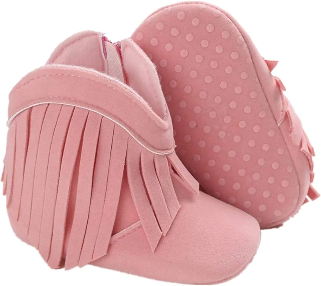 WILLFUN Baby Girls Boots with Tassels Infants Soft Sole Shoes Toddler Zipper Short Bootie