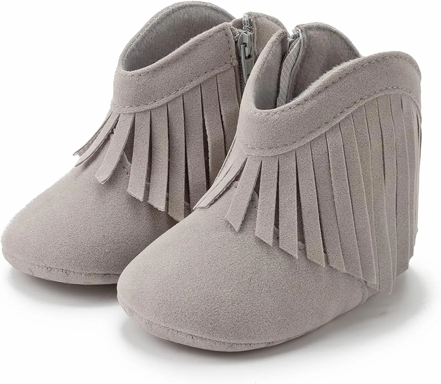 WILLFUN Baby Girls Boots with Tassels Infants Soft Sole Shoes Toddler Zipper Short Bootie