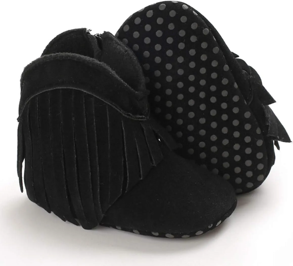 WILLFUN Baby Girls Boots with Tassels Infants Soft Sole Shoes Toddler Zipper Short Bootie