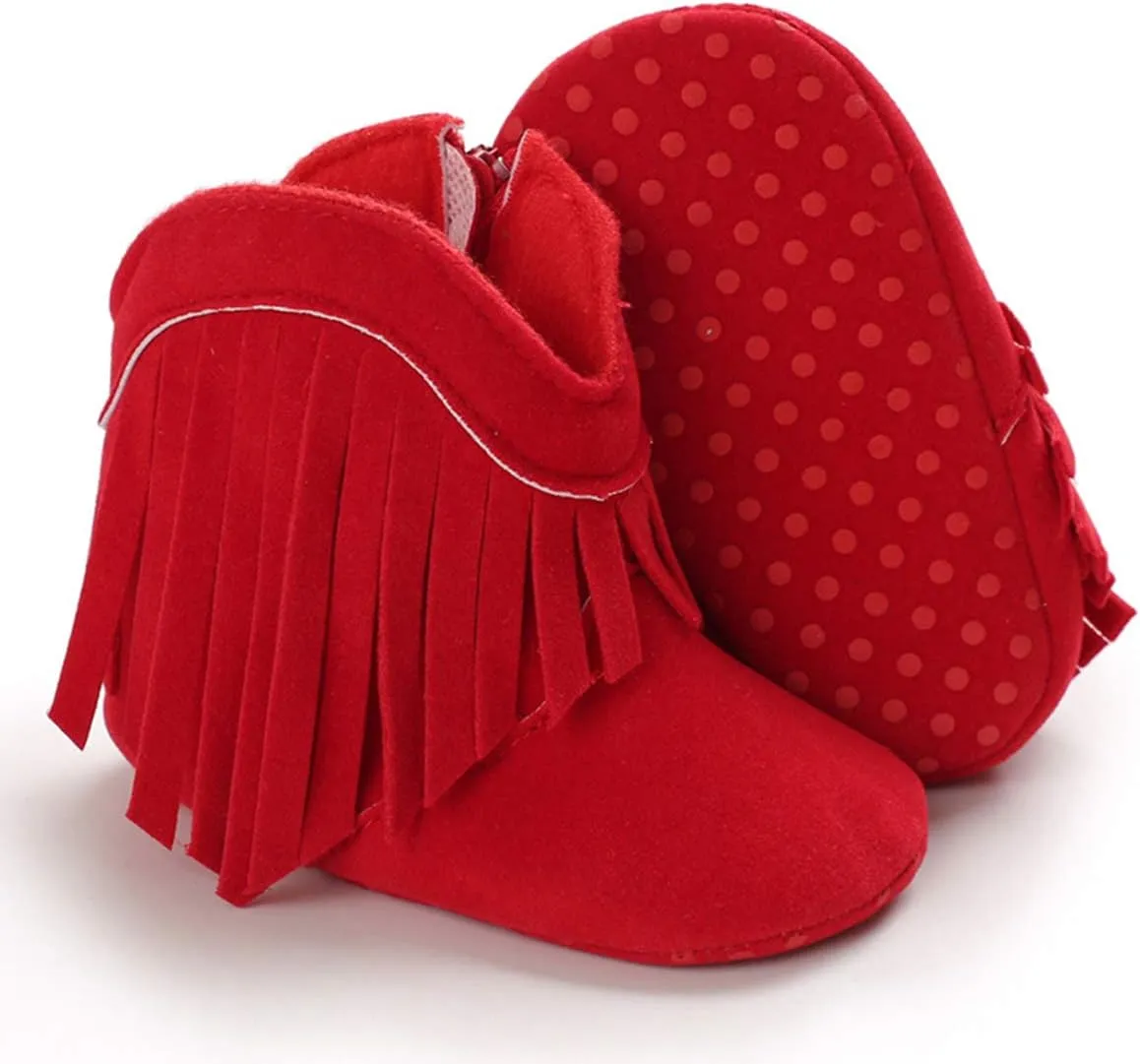 WILLFUN Baby Girls Boots with Tassels Infants Soft Sole Shoes Toddler Zipper Short Bootie