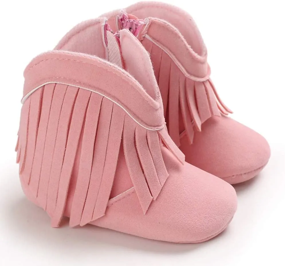 WILLFUN Baby Girls Boots with Tassels Infants Soft Sole Shoes Toddler Zipper Short Bootie