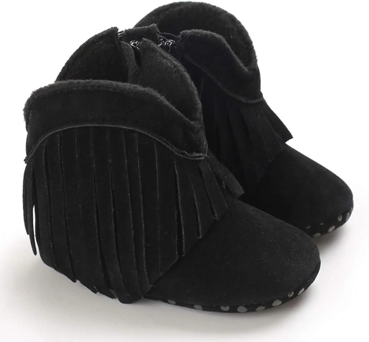 WILLFUN Baby Girls Boots with Tassels Infants Soft Sole Shoes Toddler Zipper Short Bootie