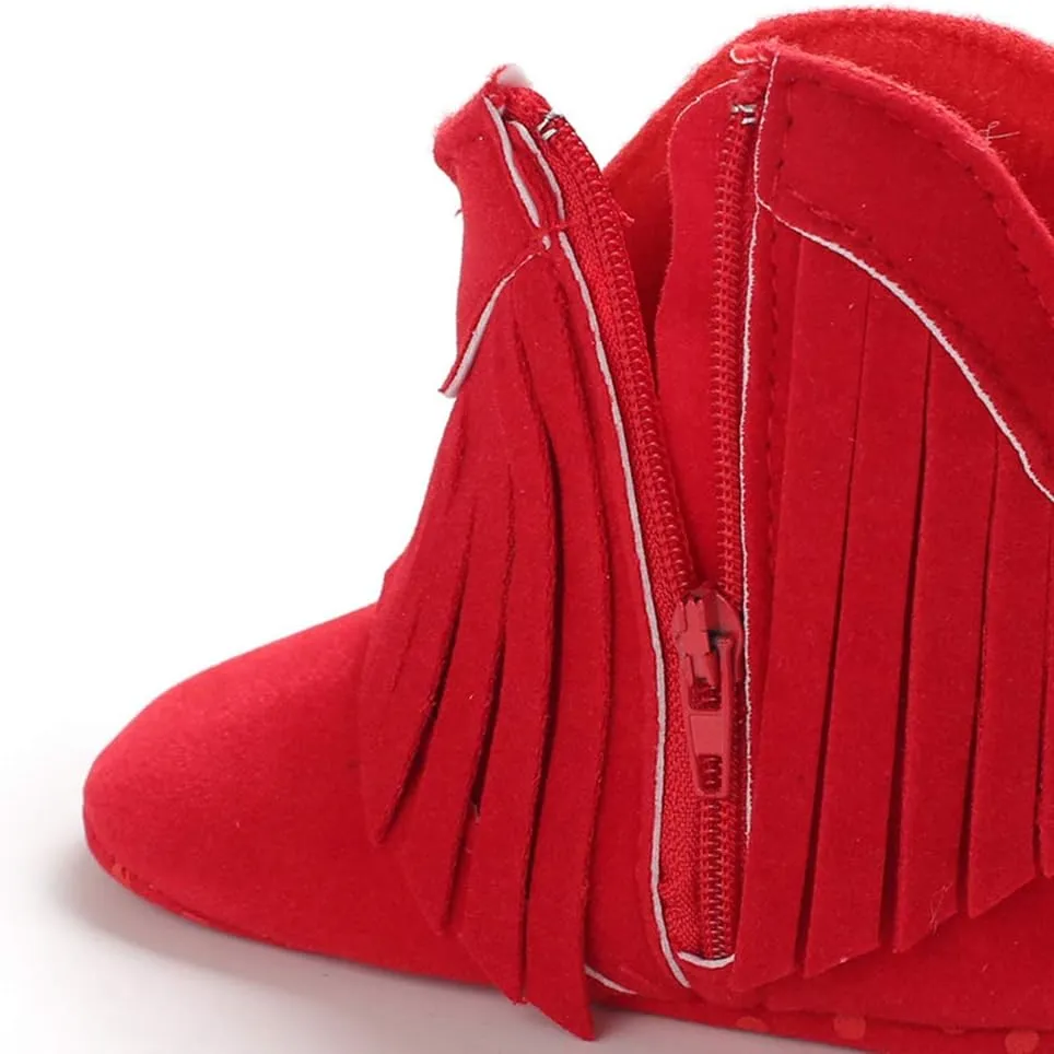 WILLFUN Baby Girls Boots with Tassels Infants Soft Sole Shoes Toddler Zipper Short Bootie