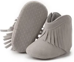 WILLFUN Baby Girls Boots with Tassels Infants Soft Sole Shoes Toddler Zipper Short Bootie