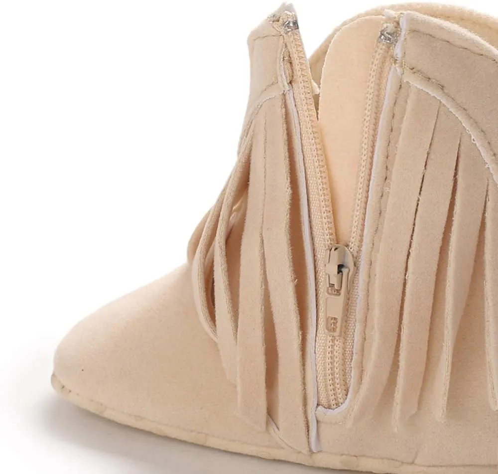WILLFUN Baby Girls Boots with Tassels Infants Soft Sole Shoes Toddler Zipper Short Bootie