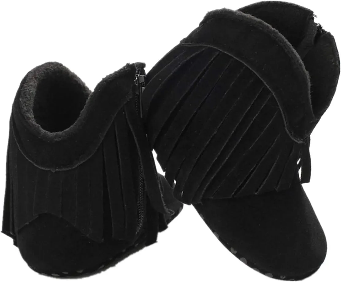 WILLFUN Baby Girls Boots with Tassels Infants Soft Sole Shoes Toddler Zipper Short Bootie