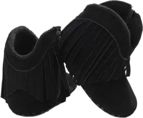 WILLFUN Baby Girls Boots with Tassels Infants Soft Sole Shoes Toddler Zipper Short Bootie