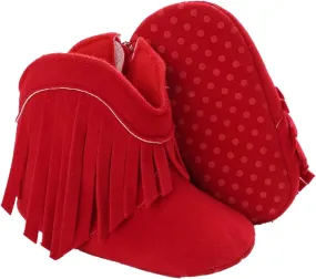 WILLFUN Baby Girls Boots with Tassels Infants Soft Sole Shoes Toddler Zipper Short Bootie