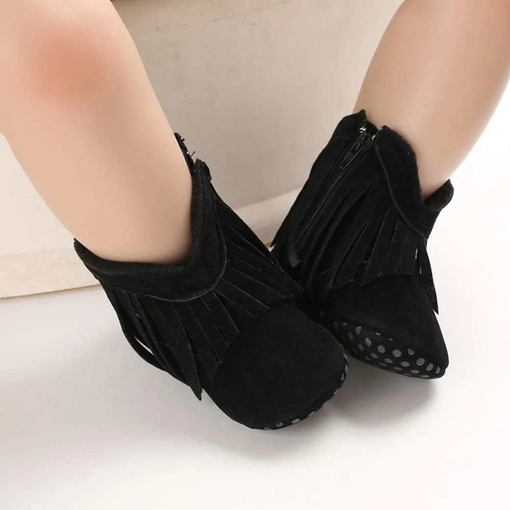 WILLFUN Baby Girls Boots with Tassels Infants Soft Sole Shoes Toddler Zipper Short Bootie