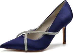 Women's Classic Closed Pointed Toe Stiletto High Heels Pumps Shoes for Party Evening Wedding,Dark Blue,9
