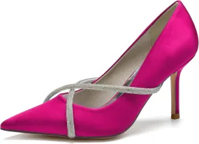 Women's Classic Closed Pointed Toe Stiletto High Heels Pumps Shoes for Party Evening Wedding,Rose red,9