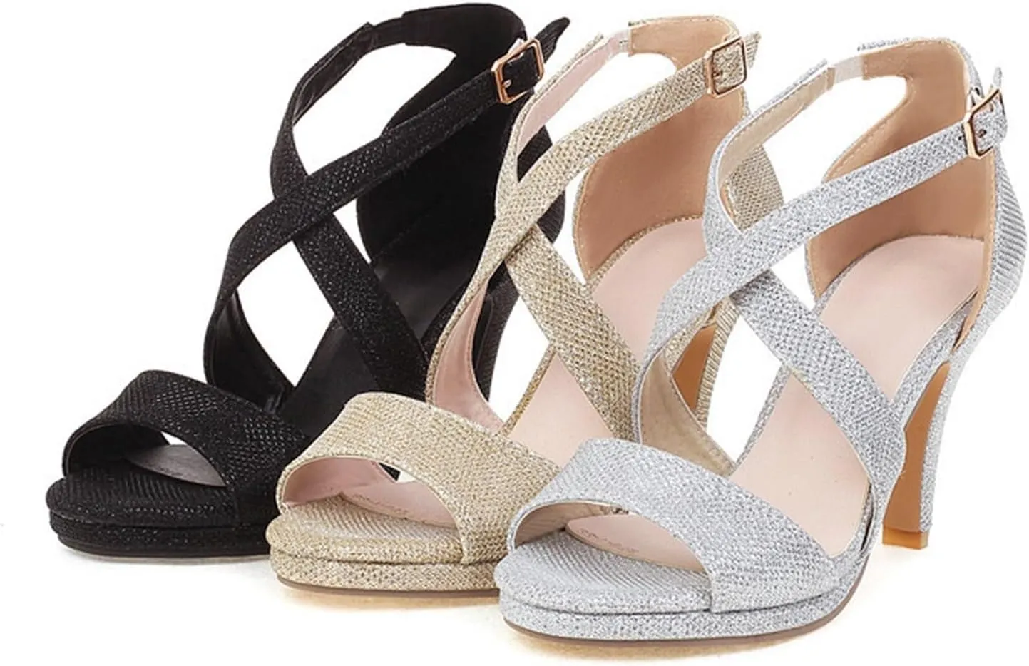 Women's Strappy Open Toe Stiletto Heeled Sandals Cross Summer Dress Wedding Party Shoes