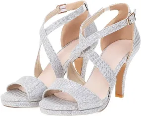 Women's Strappy Open Toe Stiletto Heeled Sandals Cross Summer Dress Wedding Party Shoes